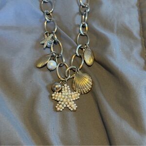 Source Unknown Silver Necklace with Pearl and Gold Charms